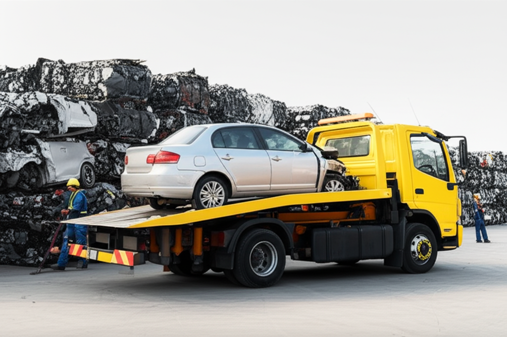 Auto recycling faciliteit met takelwagen